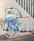 Artificial Flowers Mixed Daisy Eucalyptus Leaf Berries Fake Flowers, Large Blue and White Ceramic Vase Realistic Silk Flowers Bouquet for Home Decor Indoor Wedding Farmhouse